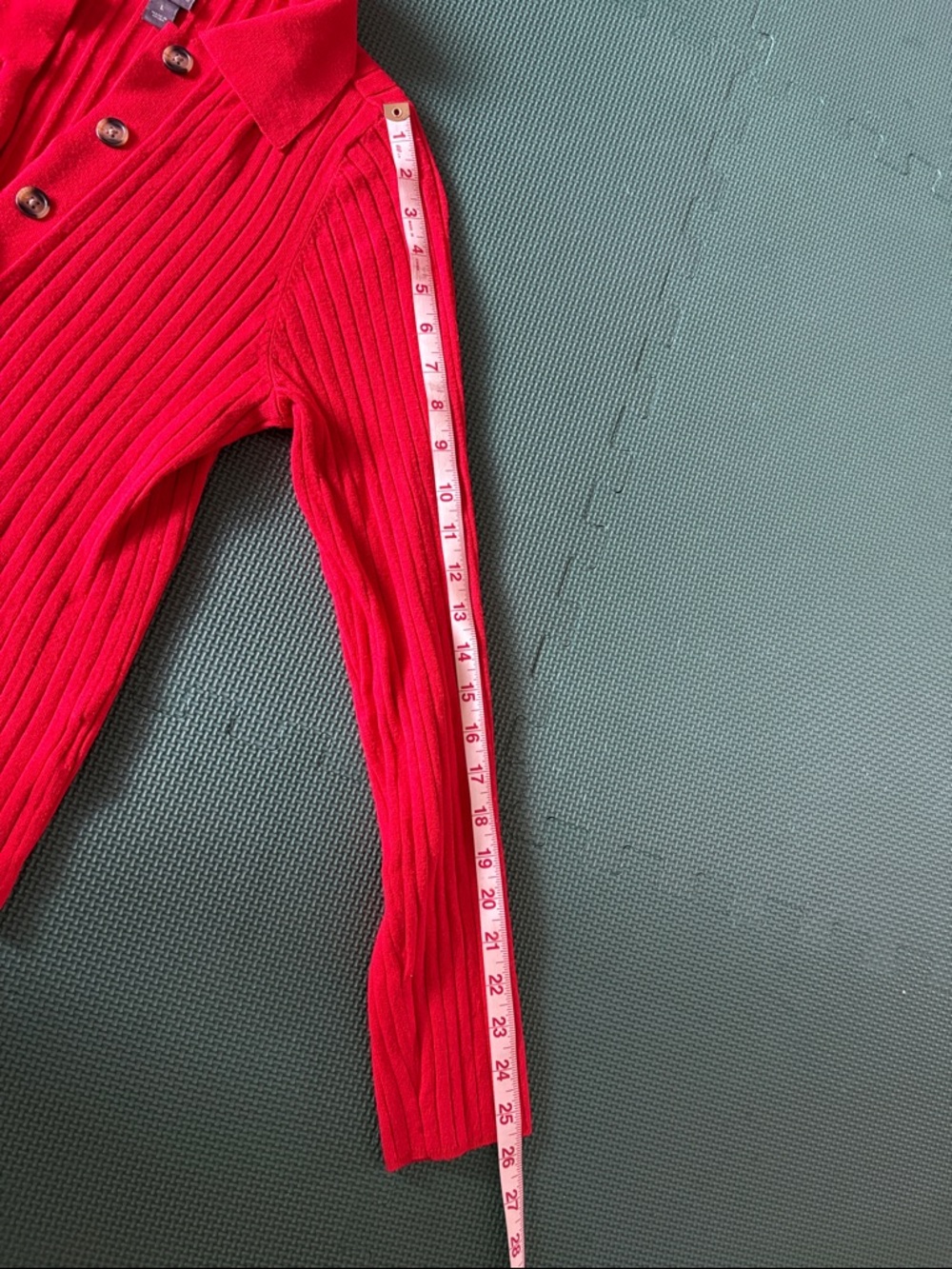 Red Ribbed Half-Button-Front Collared Sweater Size L - Picture 5 of 7